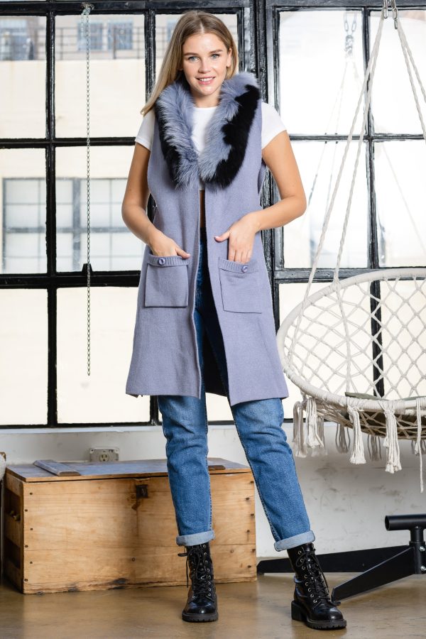 Selma Knitted Sweater Vest with Detachable Faux Fur - Image 12