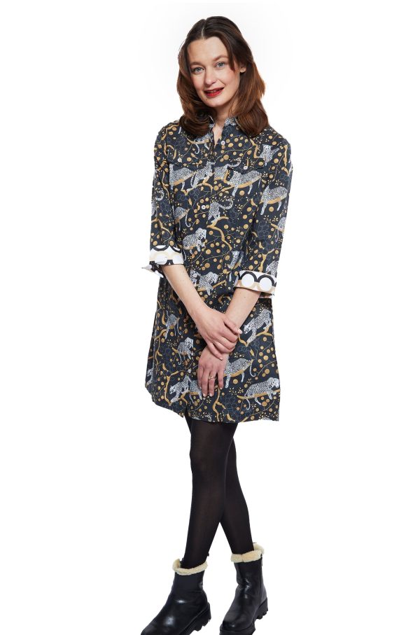 Sag Harbor Dress Black Ground With Sleeping Cheetahs In The Trees - Image 3